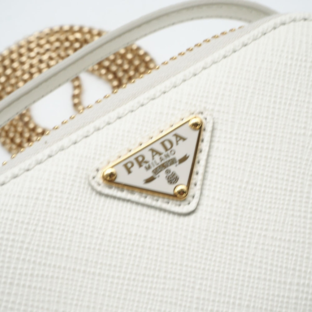 PRADA Saffiano Triangle Mini Pouch 1NR025 Shoulder Bag White Women's — New - Store Return