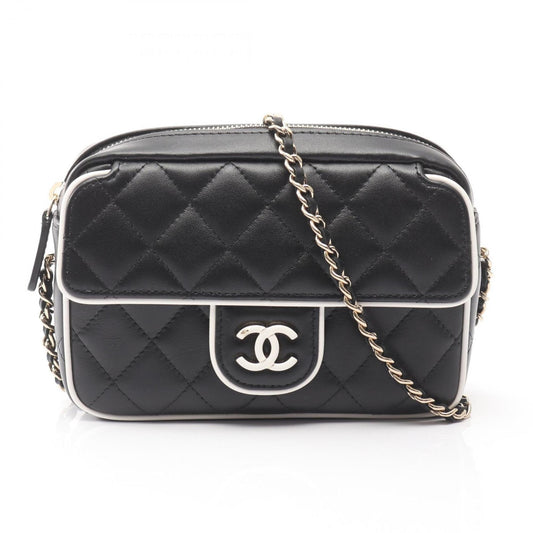 CHANEL Matelasse Shoulder Bag, Lambskin Leather, Women's, Black and White, AP4516