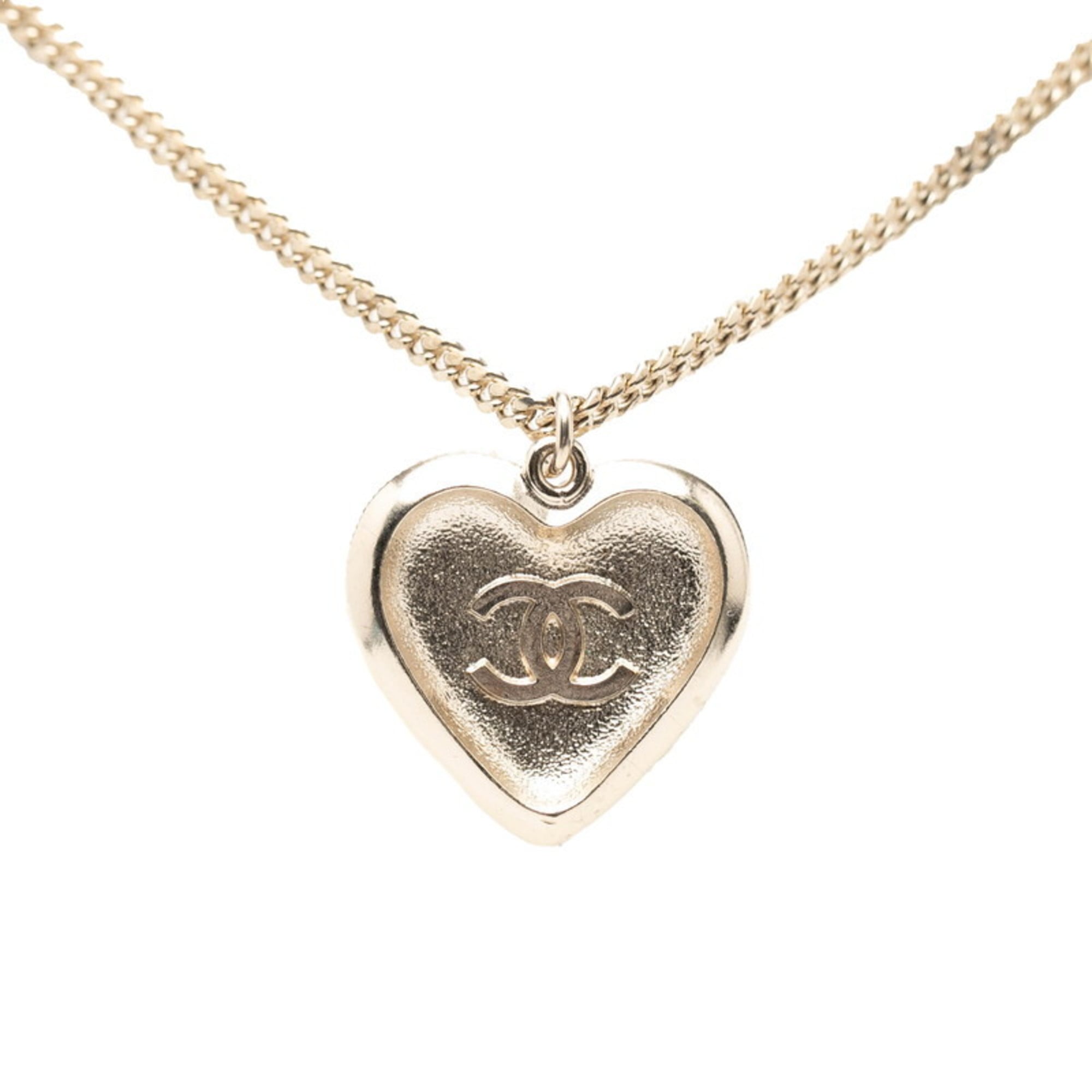 Chanel Coco Mark Heart Rhinestone Necklace, Gold Plated, Faux Pearl, Women's, CHANEL