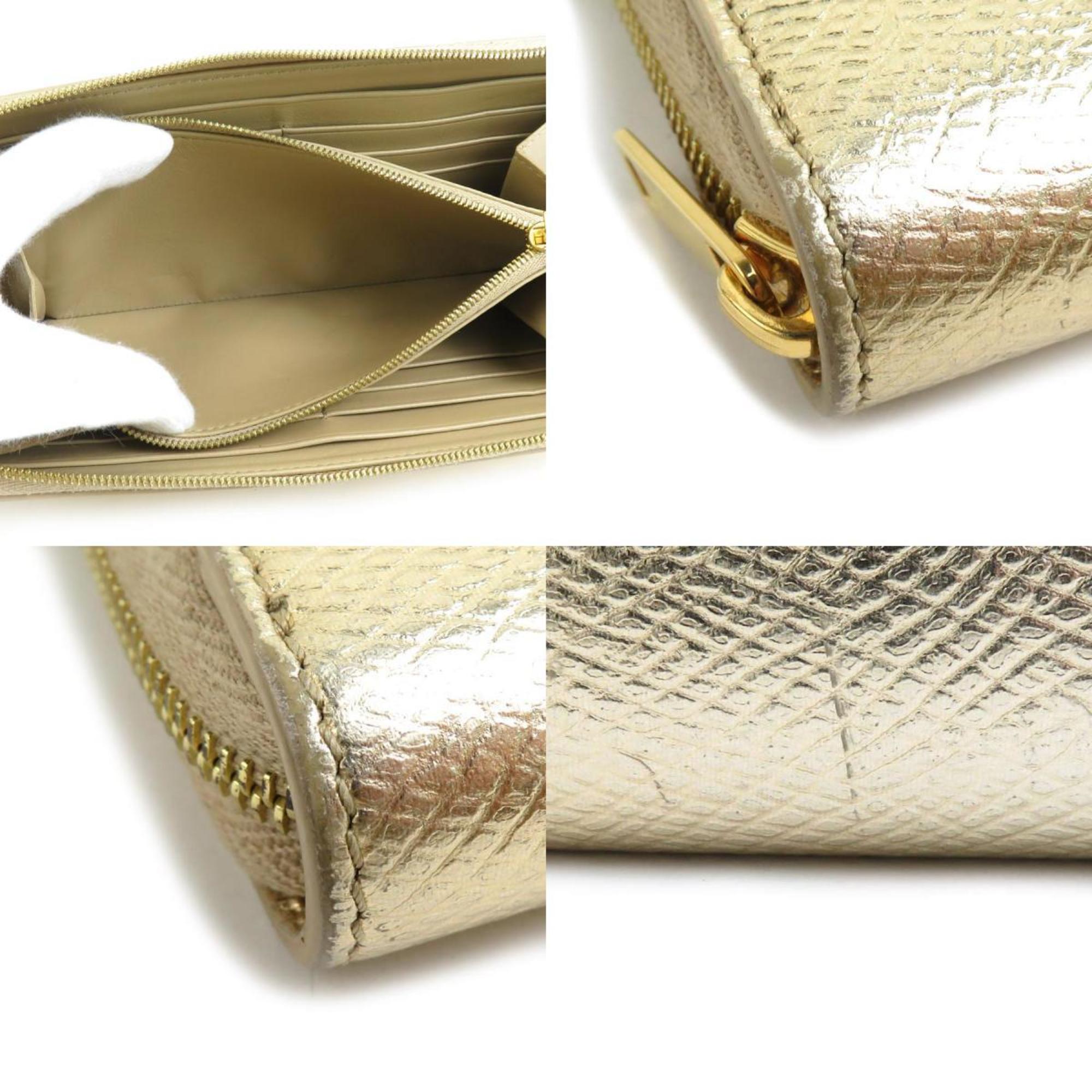 CELINE Round Long Wallet Leather Gold Men's Women's 55790g