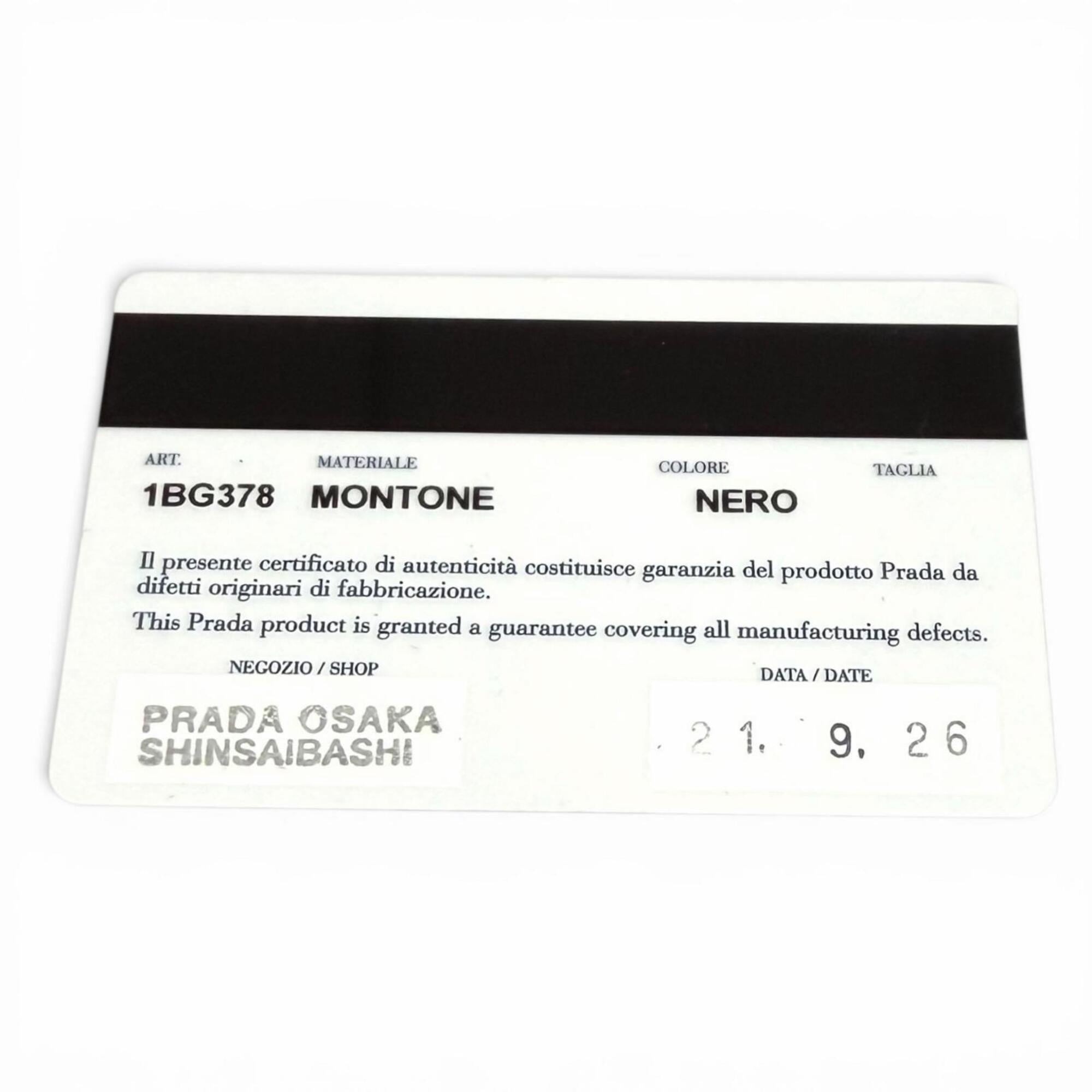 PRADA 1BG378 Triangle Logo 2-Way Shearling Fur Shoulder Bag with Pouch, Black, Made in Italy, Women's, Dust — Like New