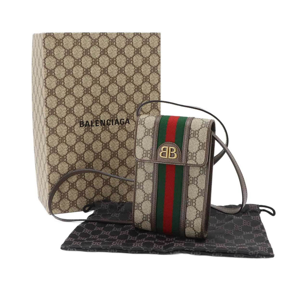 Balenciaga x Gucci Hacker Project Phone Handbag Pouch Shoulder Leather Beige Brown 680130 Holder with Strap — Like New