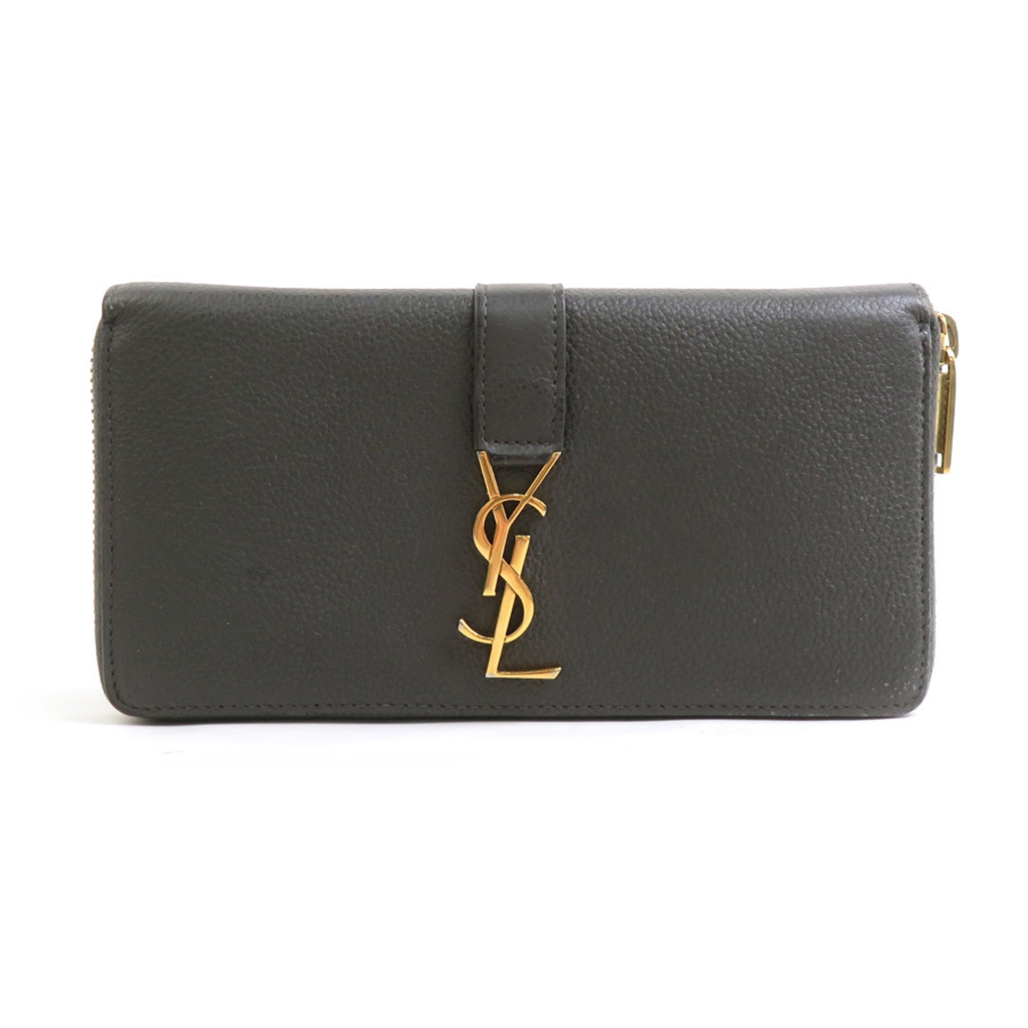 Saint Laurent round long wallet in khaki brown and gold leather for men women, r10683a