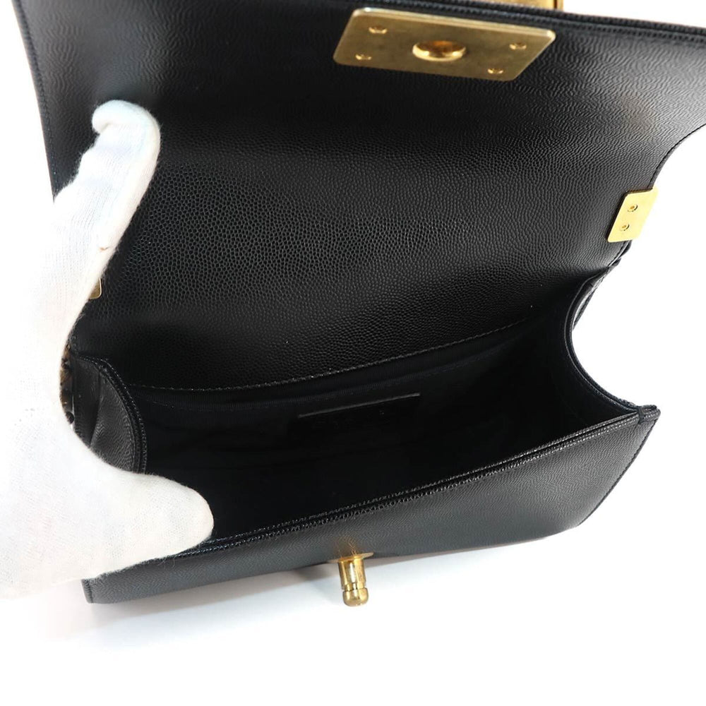 Chanel Boy Small Chain Shoulder Handbag, Caviar Leather, Black, A67085, Gold Hardware — Like New
