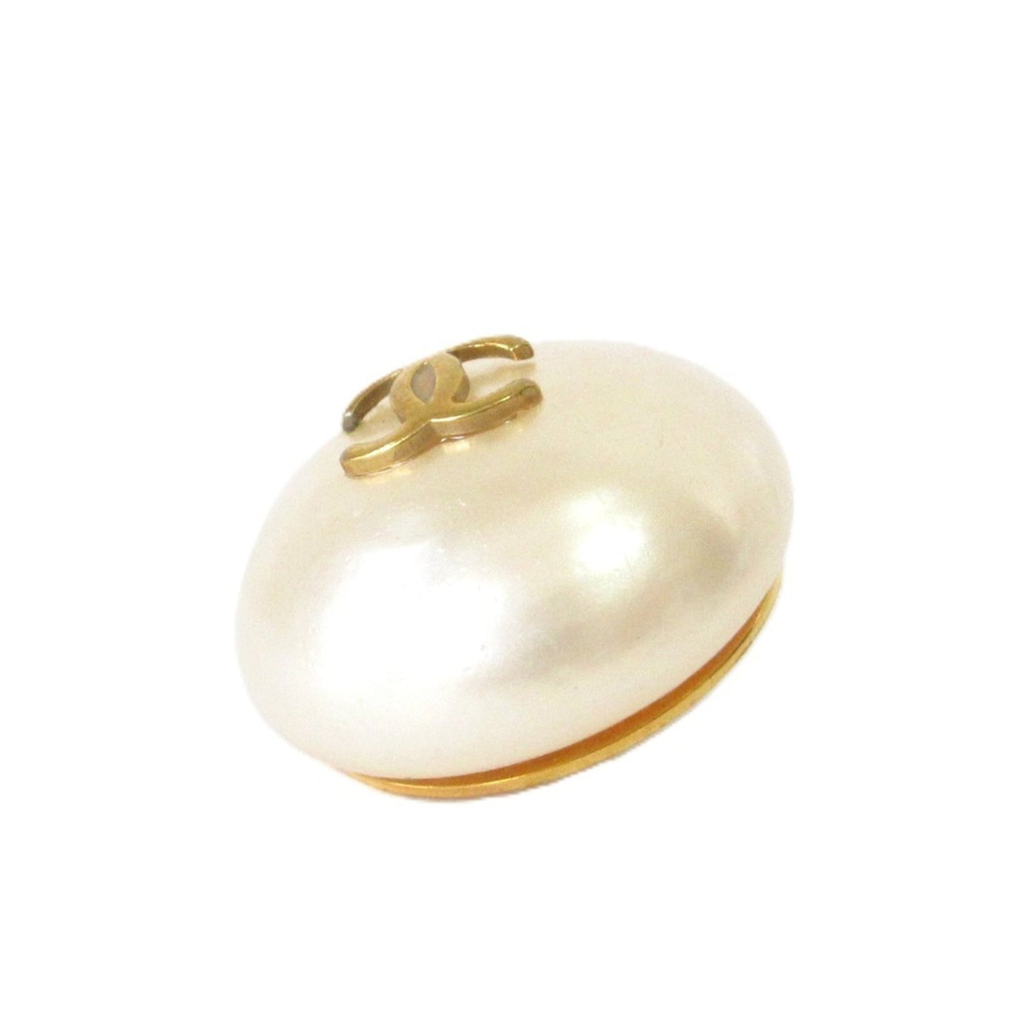 93P CHANEL Vintage Pearl Coco Mark Pin Brooch, Gold Color, Women's