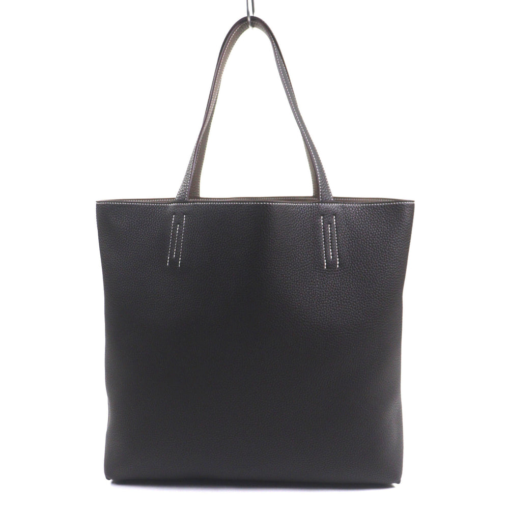 HERMES Double Sens 45 Tote Bag, Taurillon Clemence Leather, Etoupe/Ebene, K Stamp, with Dust Made in France, Men's — Like New