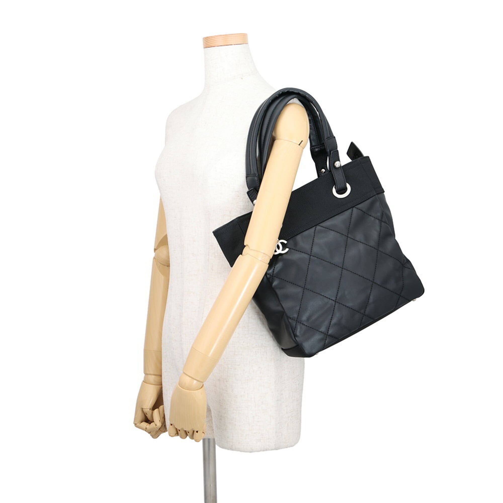 Chanel Paris Biarritz Tote PM Matelassé Coco Mark A34208 CHANEL Black Handbag Women's — Like New