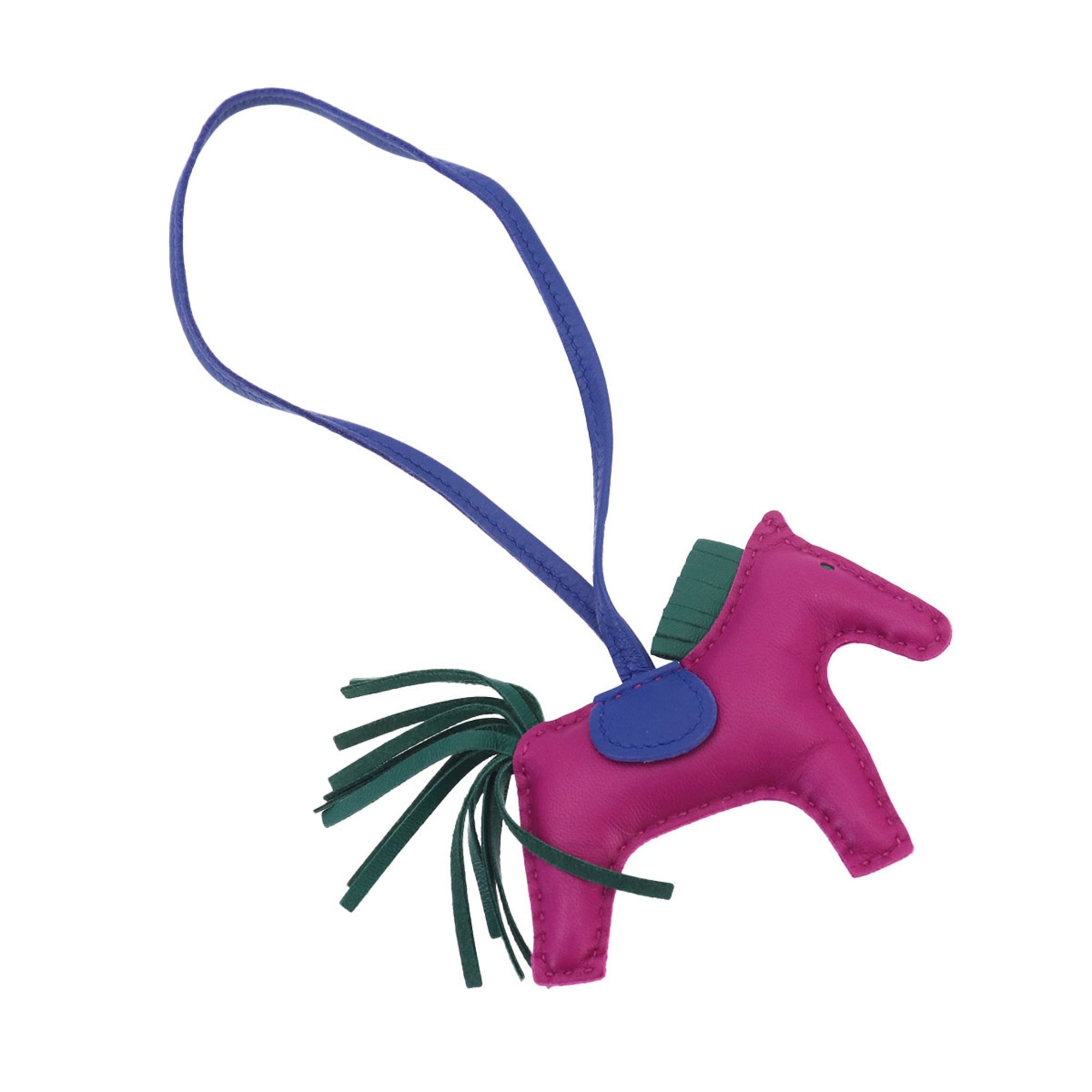 Hermes Rodeo PM Accessory Bag Charm, Agneau Milo, Rose Purple, Malachite, Blue Electric, A Stamp — Like New