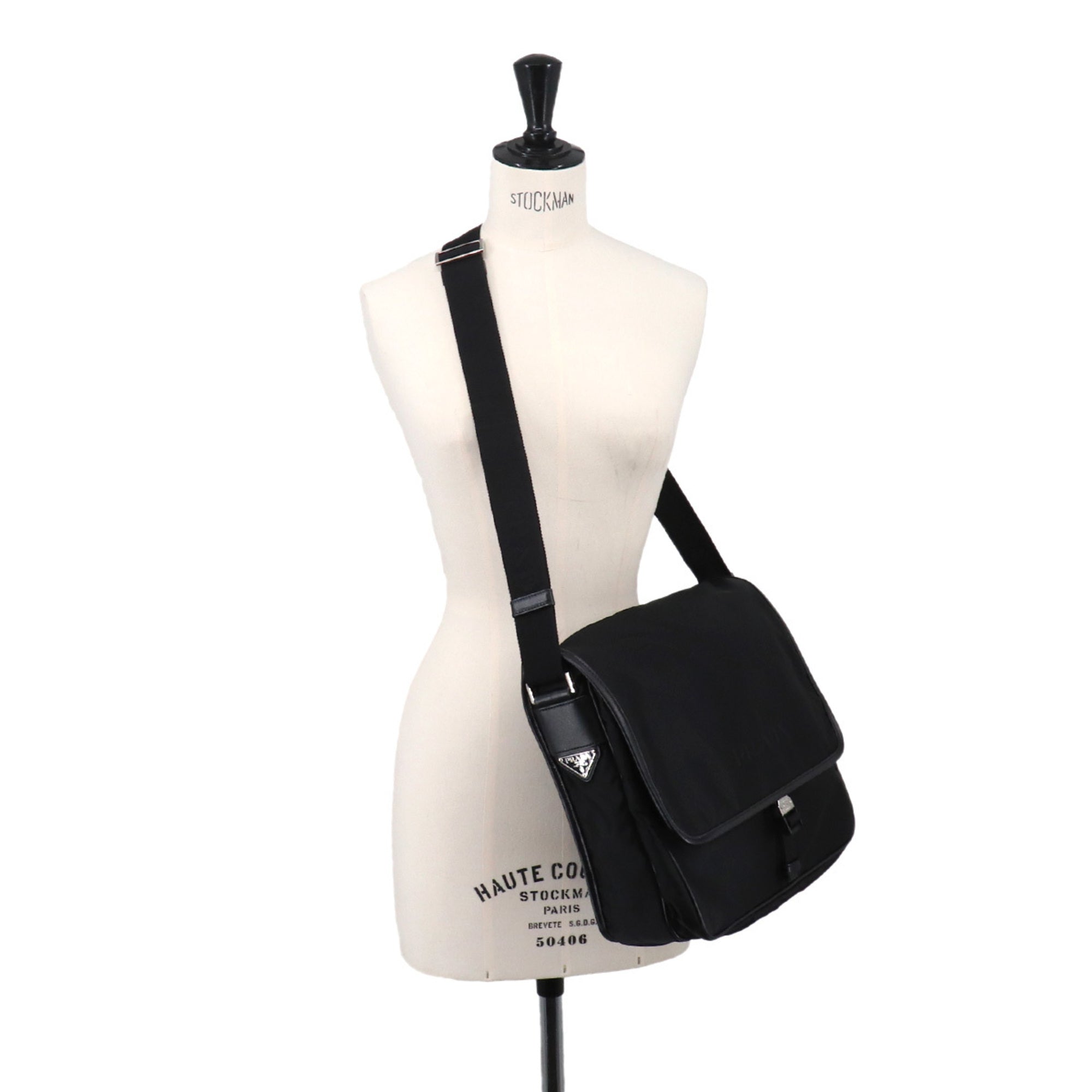 Prada PRADA Shoulder Handbag Nylon Saffiano Leather Nero Black V166 Messenger Bag — New - Store Return