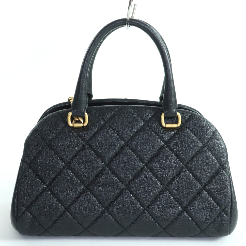 CHANEL AS3893 Caviar Skin Matelassé Coco Mark 2-Way Bowling Bag Handbag Black Gold Hardware Comes with Box and Dust Made in Italy Women's — Like New