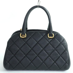 CHANEL AS3893 Caviar Skin Matelassé Coco Mark 2-Way Bowling Bag Handbag Black Gold Hardware Comes with Box and Dust Made in Italy Women's — Like New