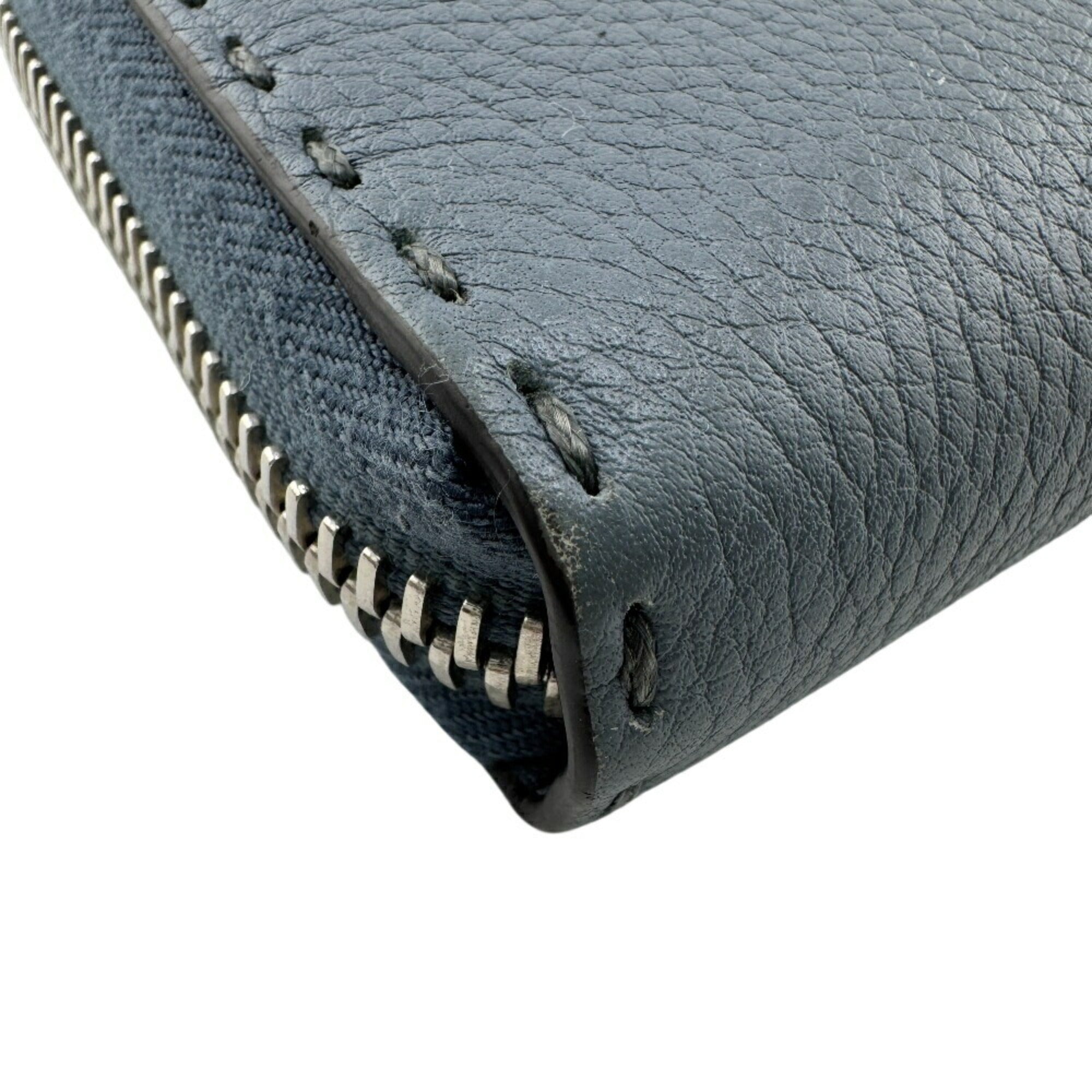 FENDI 8M0374 Round Zip Selleria Long Wallet Blue Women's