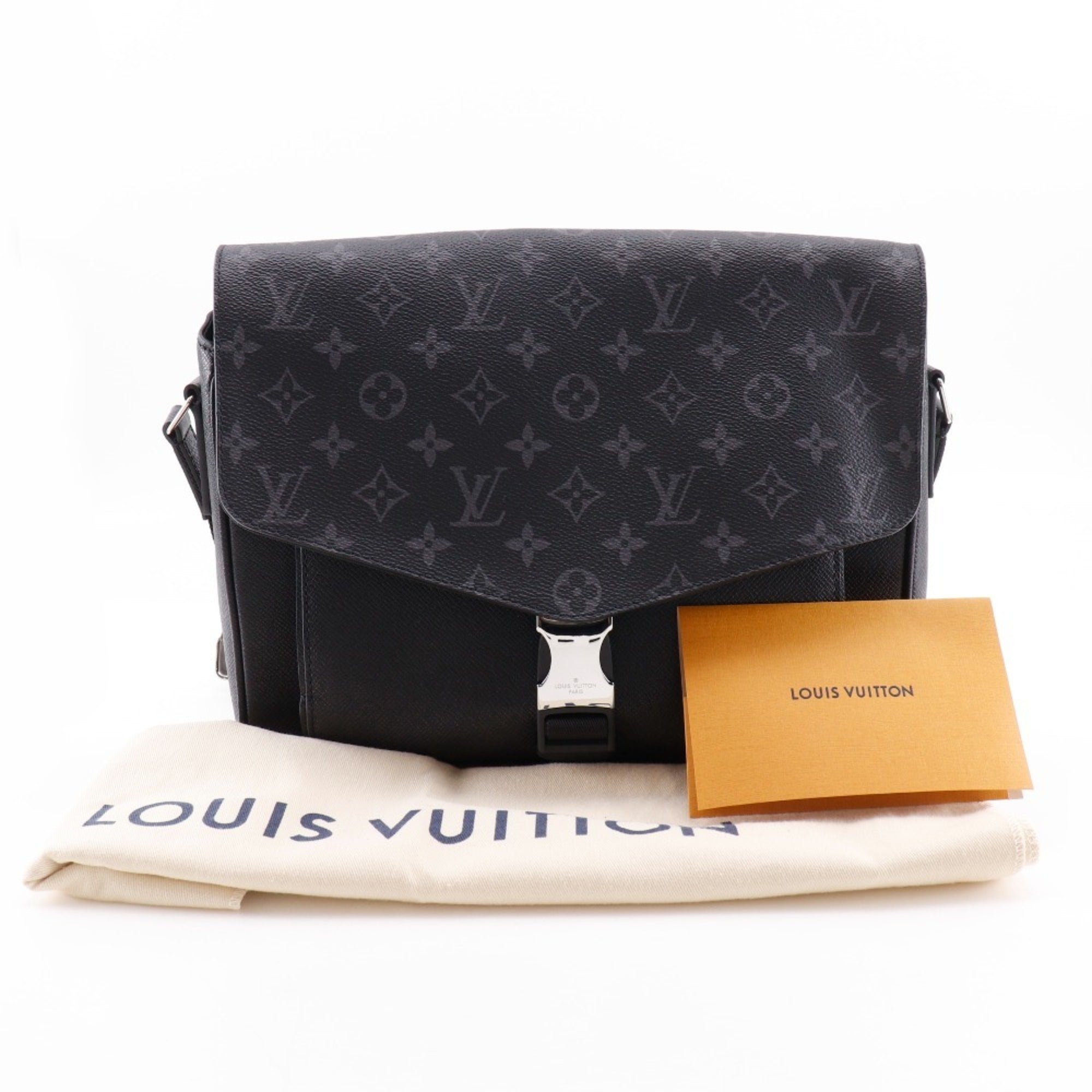 Louis Vuitton Taigalama Shoulder Bag M30746, Taiga x Monogram Eclipse Canvas, Black, A5 Size, Flap, Men's — Like New