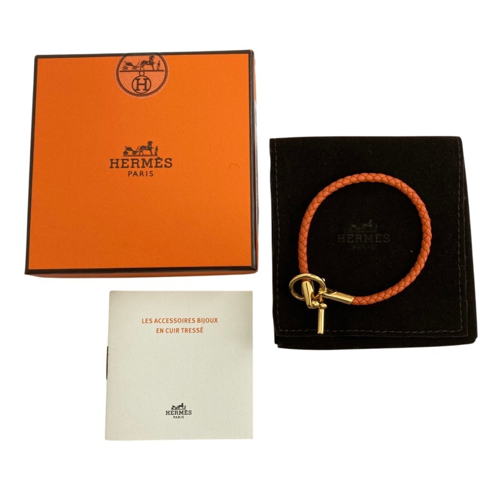 HERMES Hermes Glenan Leather Bracelet Orange Women's — Like New