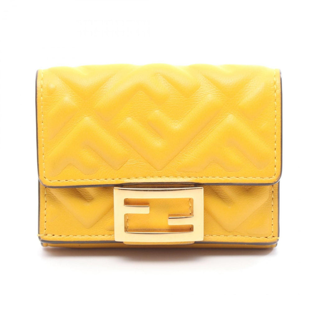 Fendi Baguette Micro Tri-fold Wallet, Leather, Women's, Yellow