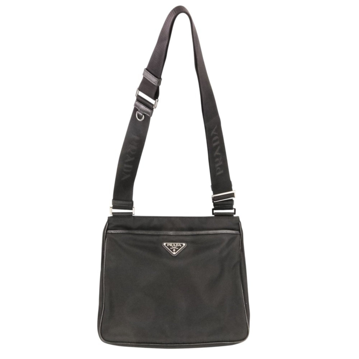 PRADA Re-Nylon Saffiano Leather Triangle Logo Plate Shoulder Bag 2VH118 Black (Men's & Women's) — Like New
