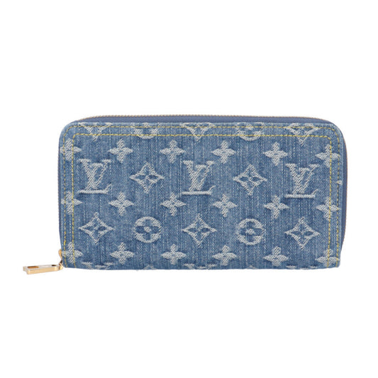 Pre-owned Louis Vuitton Zippy Wallet in LV Remix Monogram Denim. Denim M82958, unisex.