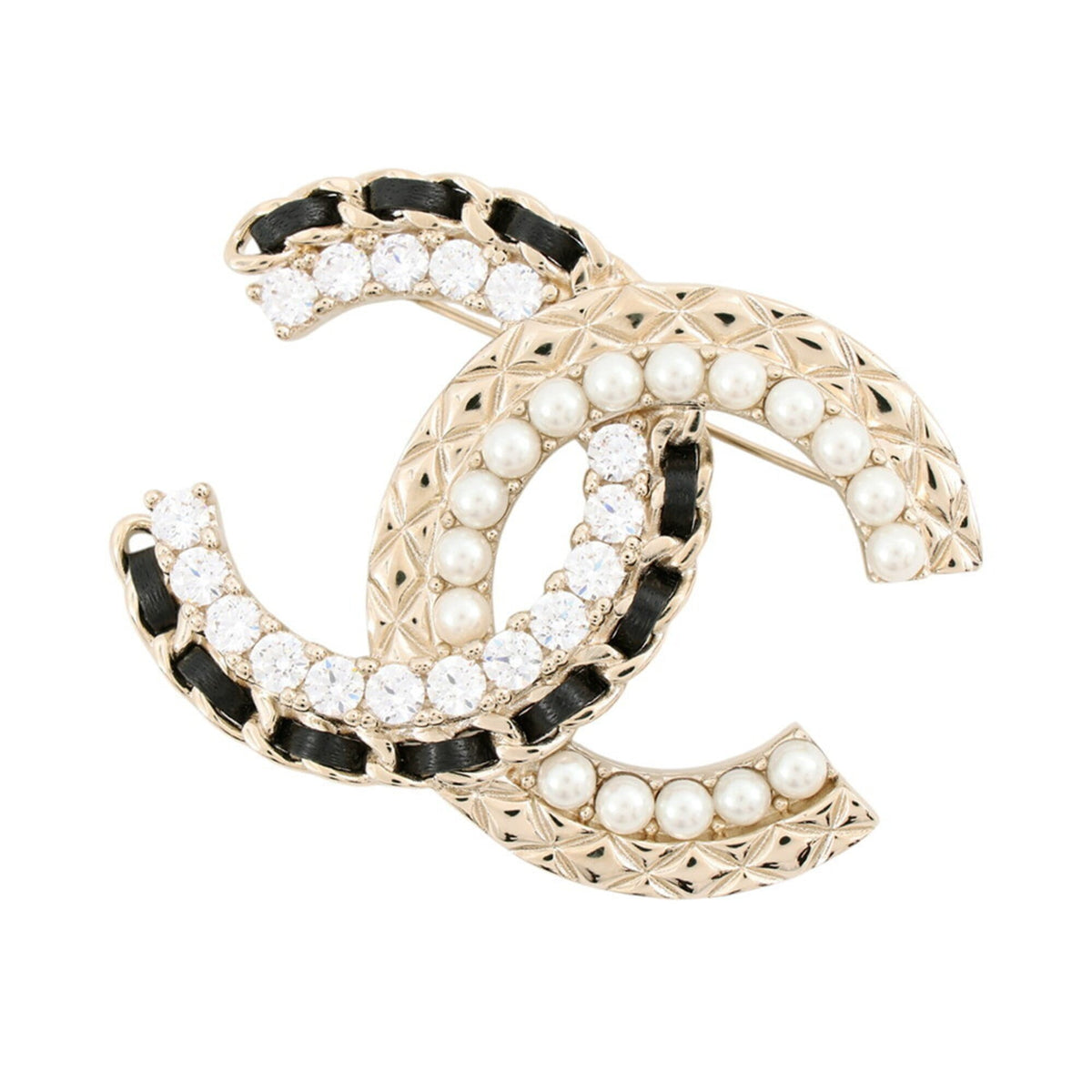 Chanel Brooch, Coco Mark Rhinestone, Faux Pearl, Lambskin, B25V AB8609 CHANEL Brooch BROACH — Like New