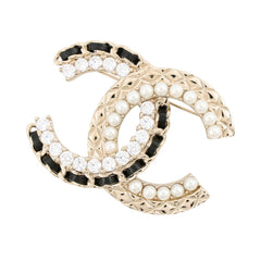 Chanel Brooch, Coco Mark Rhinestone, Faux Pearl, Lambskin, B25V AB8609 CHANEL Brooch BROACH — Like New