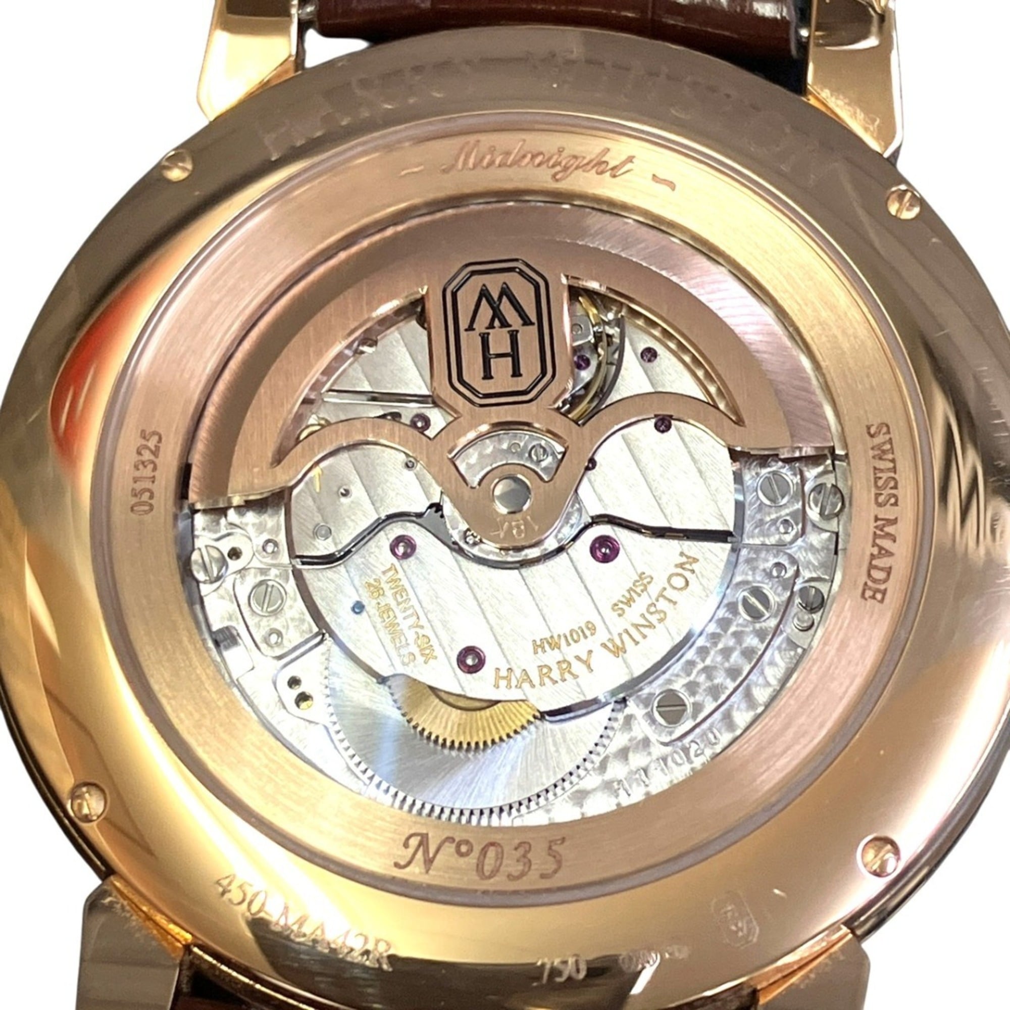 Harry Winston Midnight Date Watch, Total Weight 79.8g, 18K Gold, Genuine Leather Strap, Automatic Movement, Silver Dial, 450MA42RL.W1 051325 — Very Good