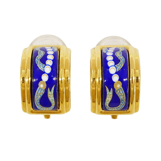 Hermès HERMES earrings for women, brand enamel, blue gold, accessories, large, both ears, cloisonné