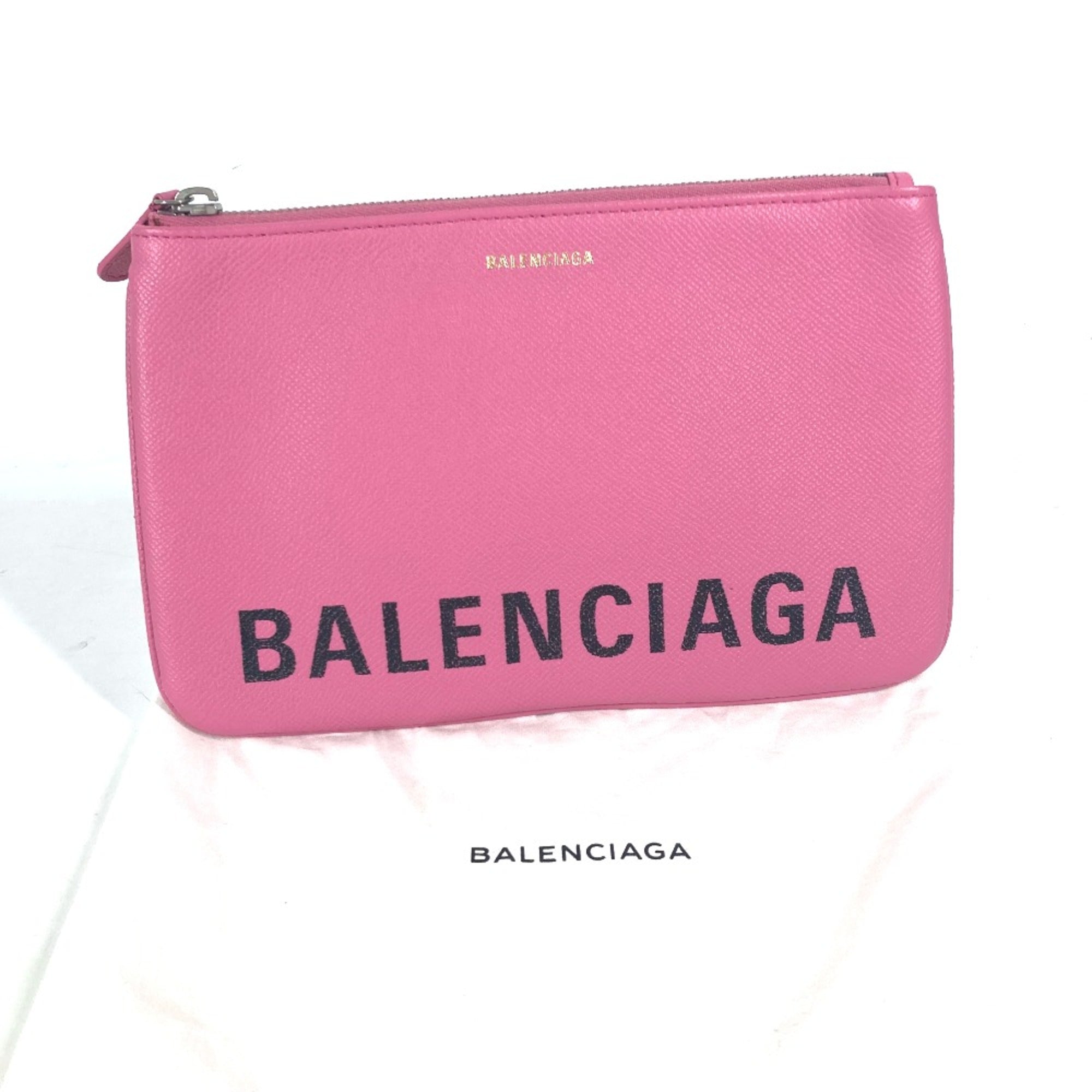 Balenciaga 545773 logo pouch bag Clutch bag pink Black — Like New