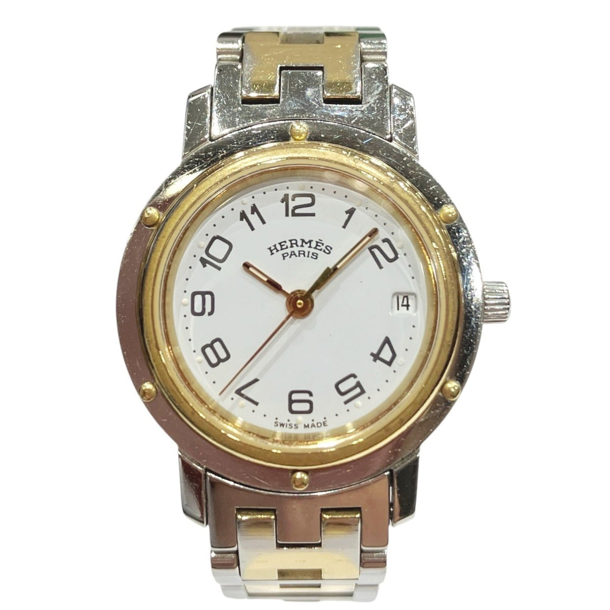 Hermes Clipper watch, total weight 36.2g, stainless steel, quartz movement, white dial, CL3.240 — Good