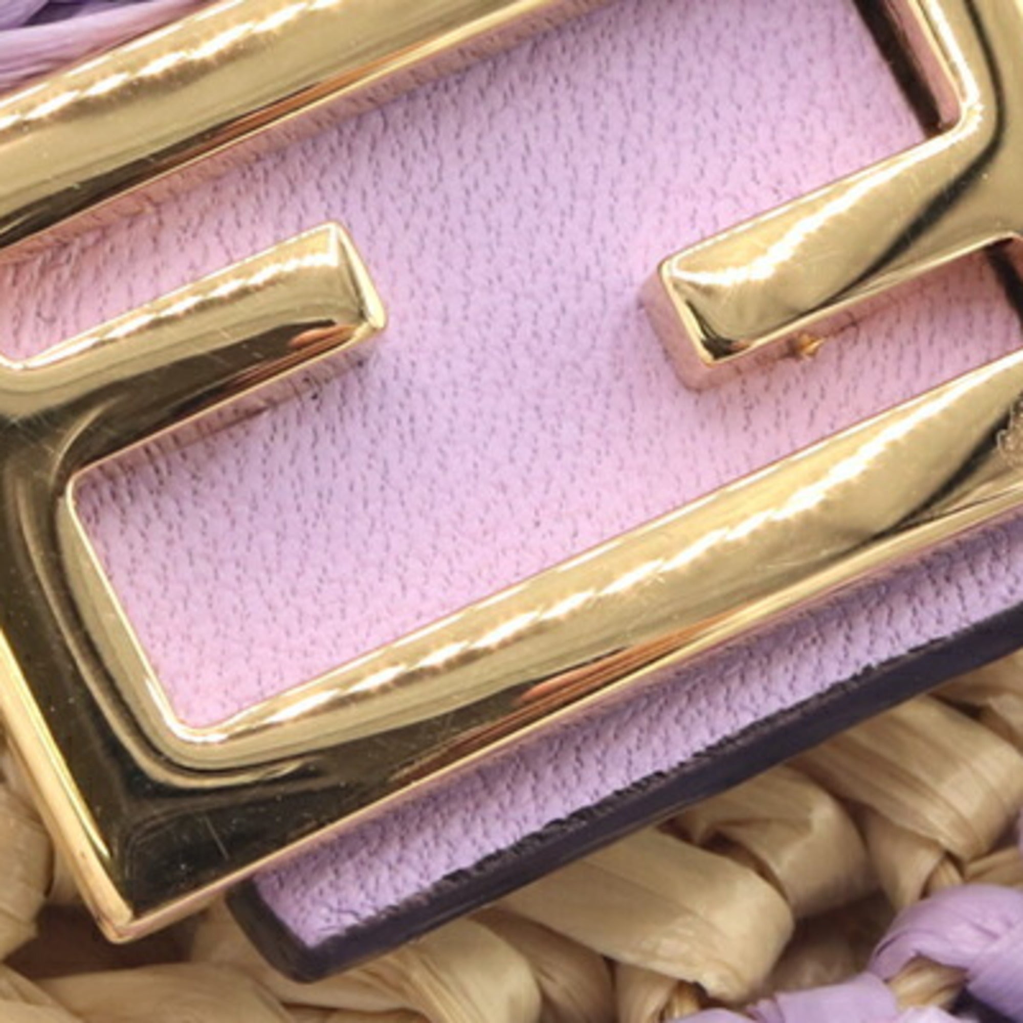 Fendi Pico Bucket Shoulder Pouch in Lavender, Natural Raffia, Leather, and Metal, Earphone Case, Women's FENDI — Like New