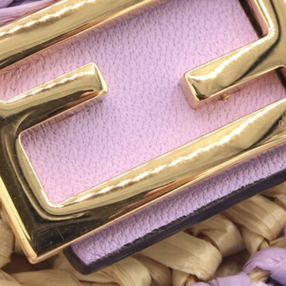 Fendi Pico Bucket Shoulder Pouch in Lavender, Natural Raffia, Leather, and Metal, Earphone Case, Women's FENDI — Like New