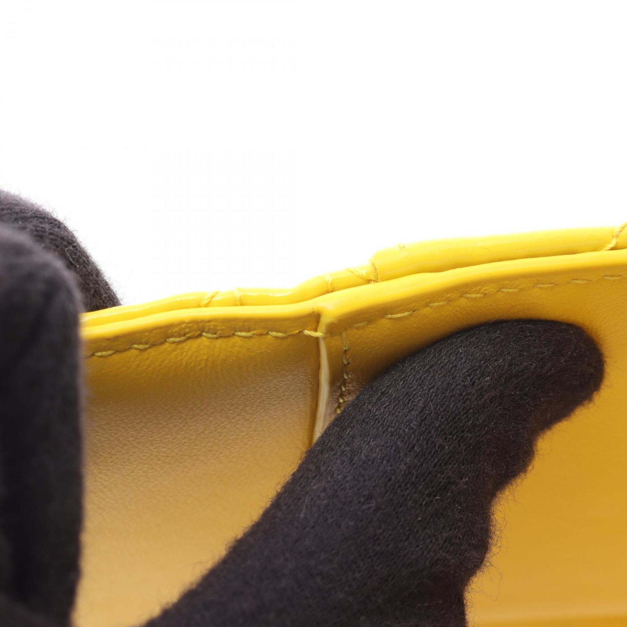 Christian Dior Dior Lady Lotus Wallet, Tri-fold Patent Leather, Women's, Yellow, S0181OVRB