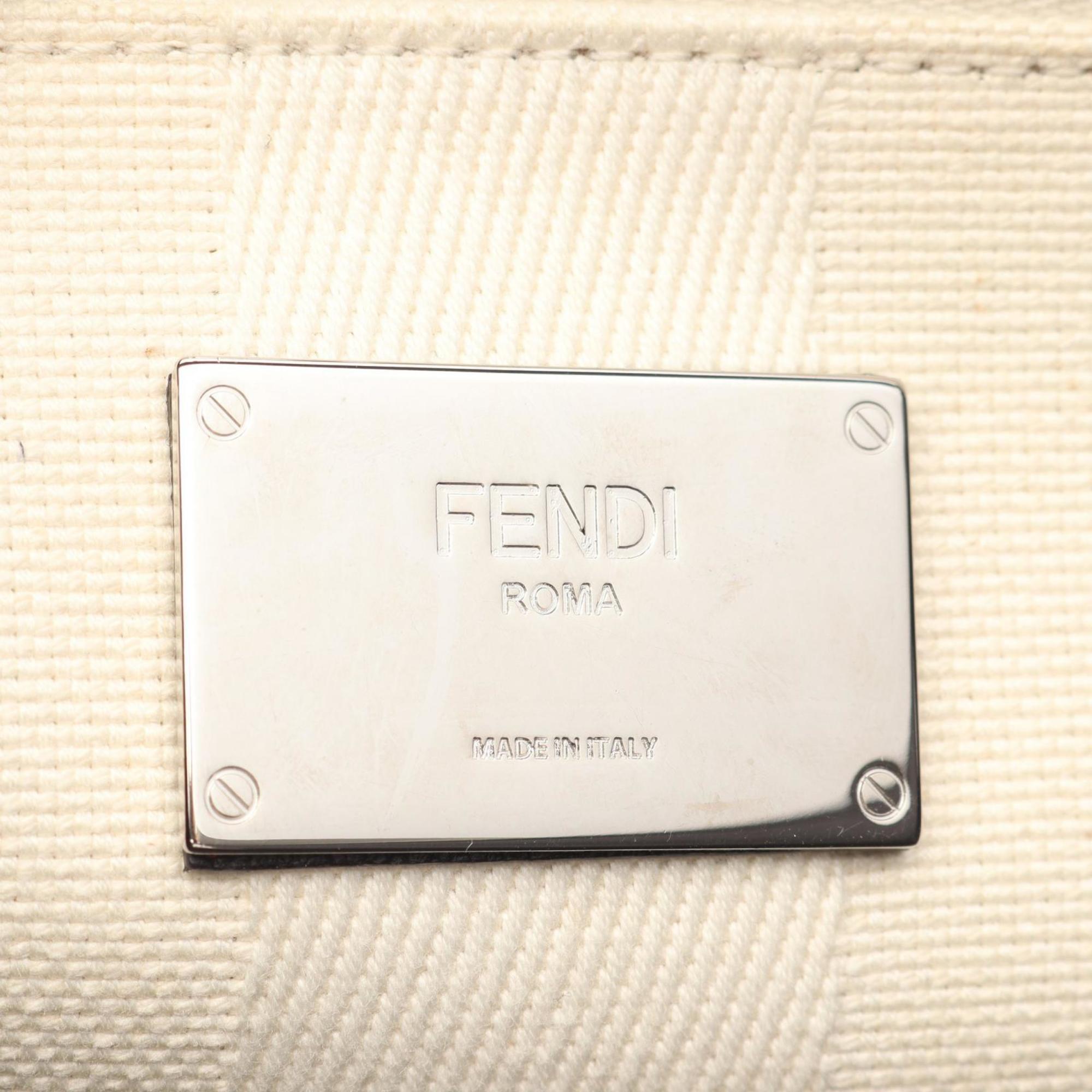 Fendi Peekaboo X-Litefit Tote Bag, Leather and Raffia, Men's, Black Brown, 7VA447