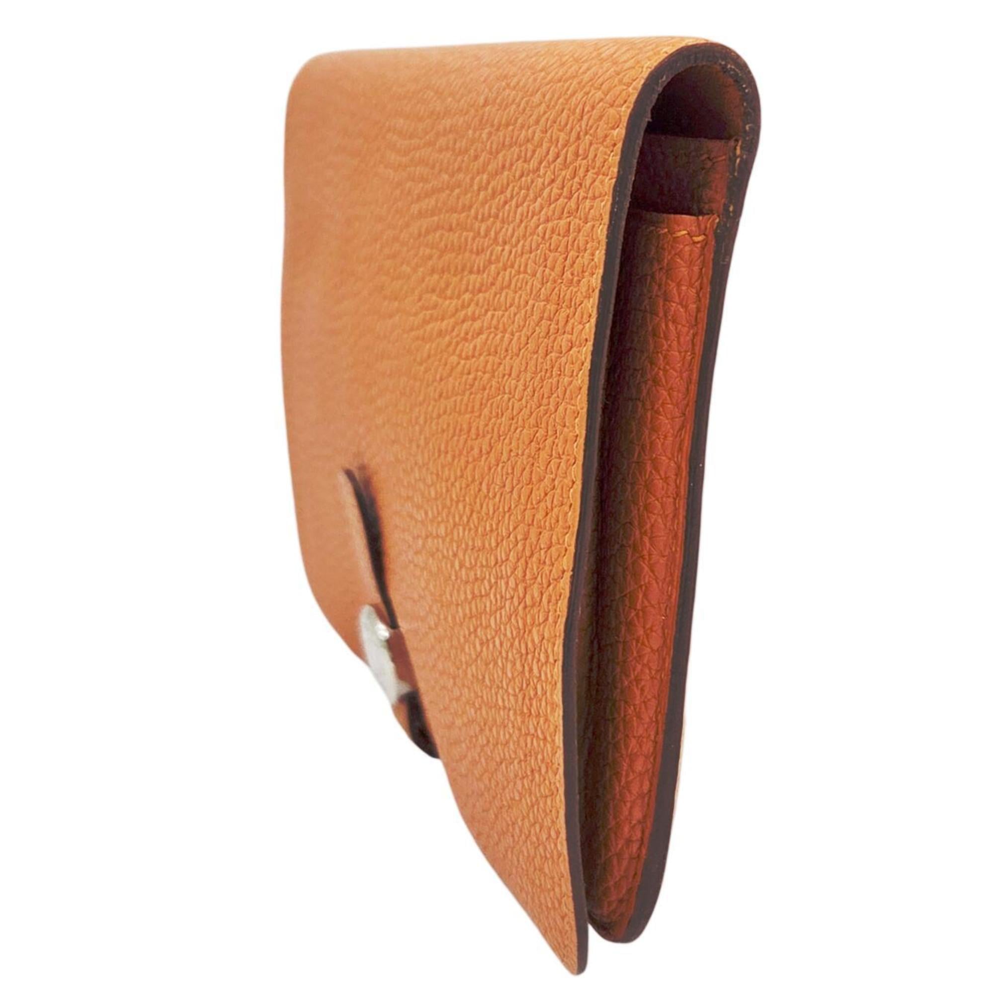HERMES Dogon Duo GM Taurillon Clemence Orange Long Wallet, Leather, Wallet & Coin Case, Women's Men's