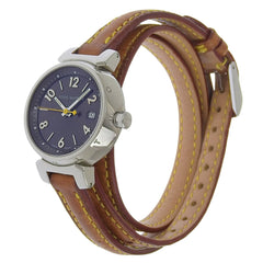 Louis Vuitton Tambour Watch Q1211, Stainless Steel and Leather Quartz Movement, Analog Display, Black Dial, Women's — Very Good