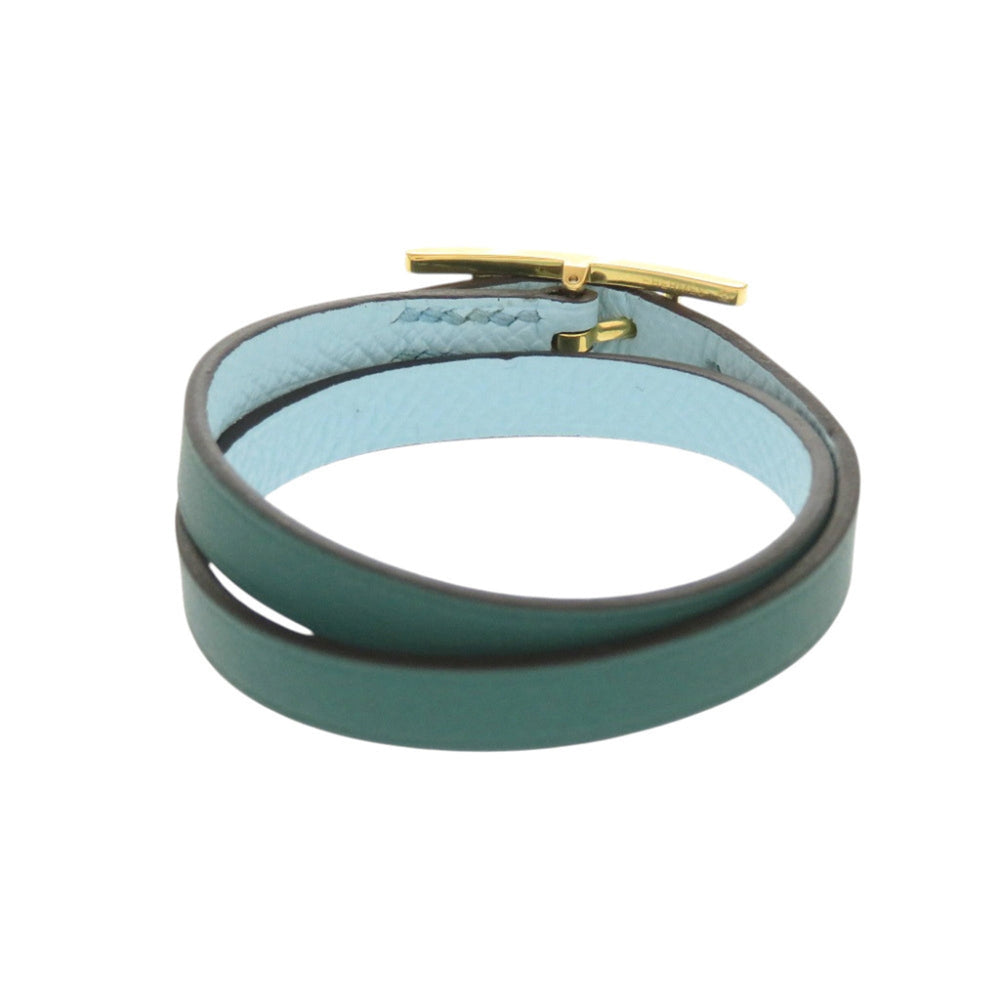 Hermes Double Strand Behapi Tour Bracelet, Veau Swift and Epsom Leather, Light Blue Green, 1484HERMES — Like New