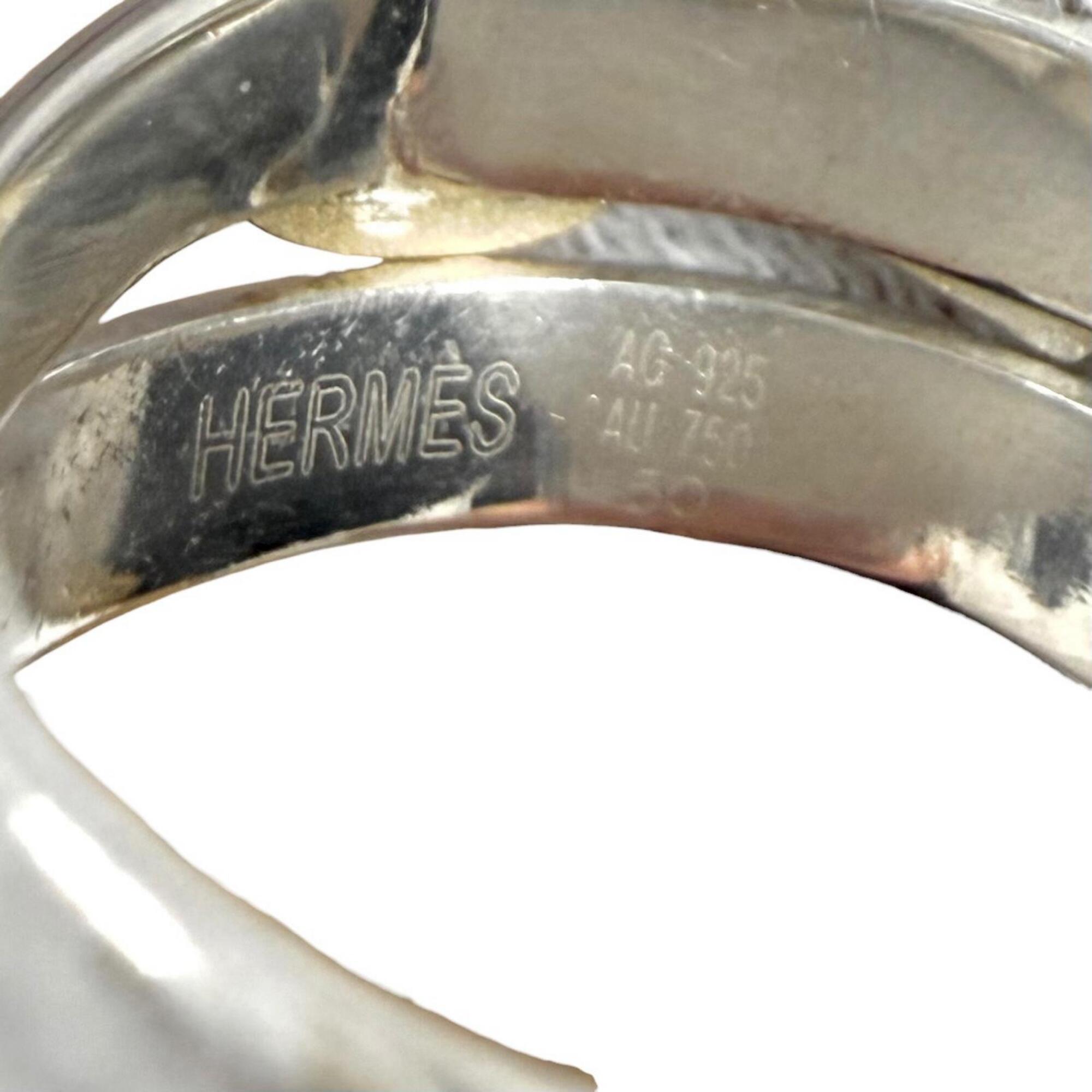 HERMES Vintage 925 750 Double True Ring, Combination Silver and Gold, Size 50, Weight 5.5g, Women's — Like New