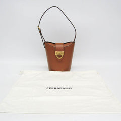 Salvatore Ferragamo Gancini Trifoglio Bucket DH-21 1194 Women's Leather Handbag,Shoulder Bag Brown — Like New