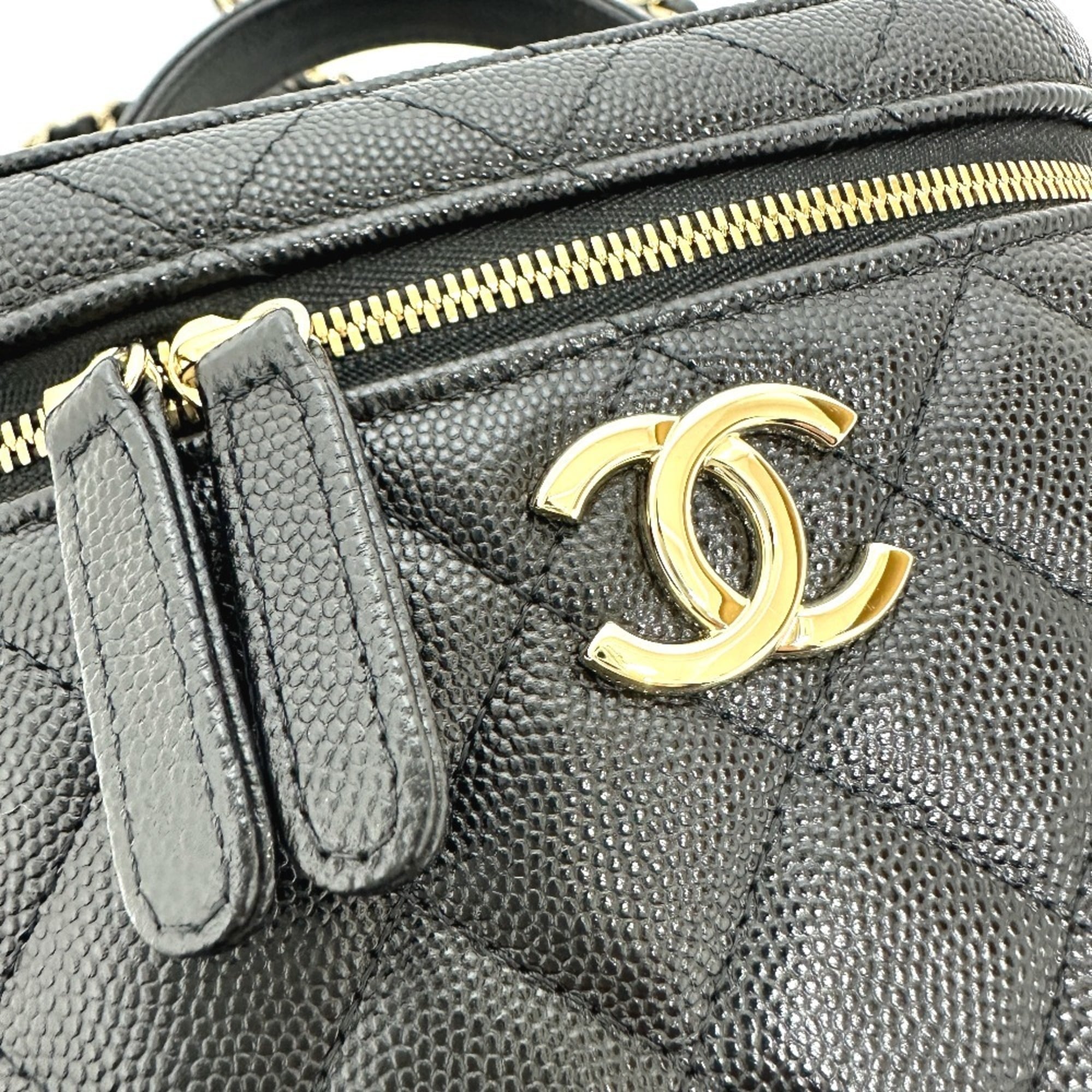 CHANEL AS2362 Coco Mark CC Matelasse Quilted Chain Bag Shoulder Handbag Vanity Caviar Skin Women's Black G-231125-90 — New - Store Return