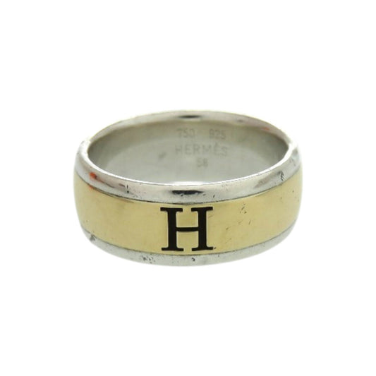Excellent condition Hermes H logo ring in 925 silver and 18K yellow gold, size 58, 1633 HERMES
