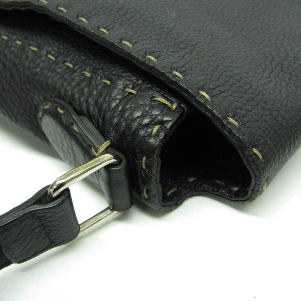 Fendi Selleria 8BT116 Women's Leather Messenger Bag,Shoulder Bag Black