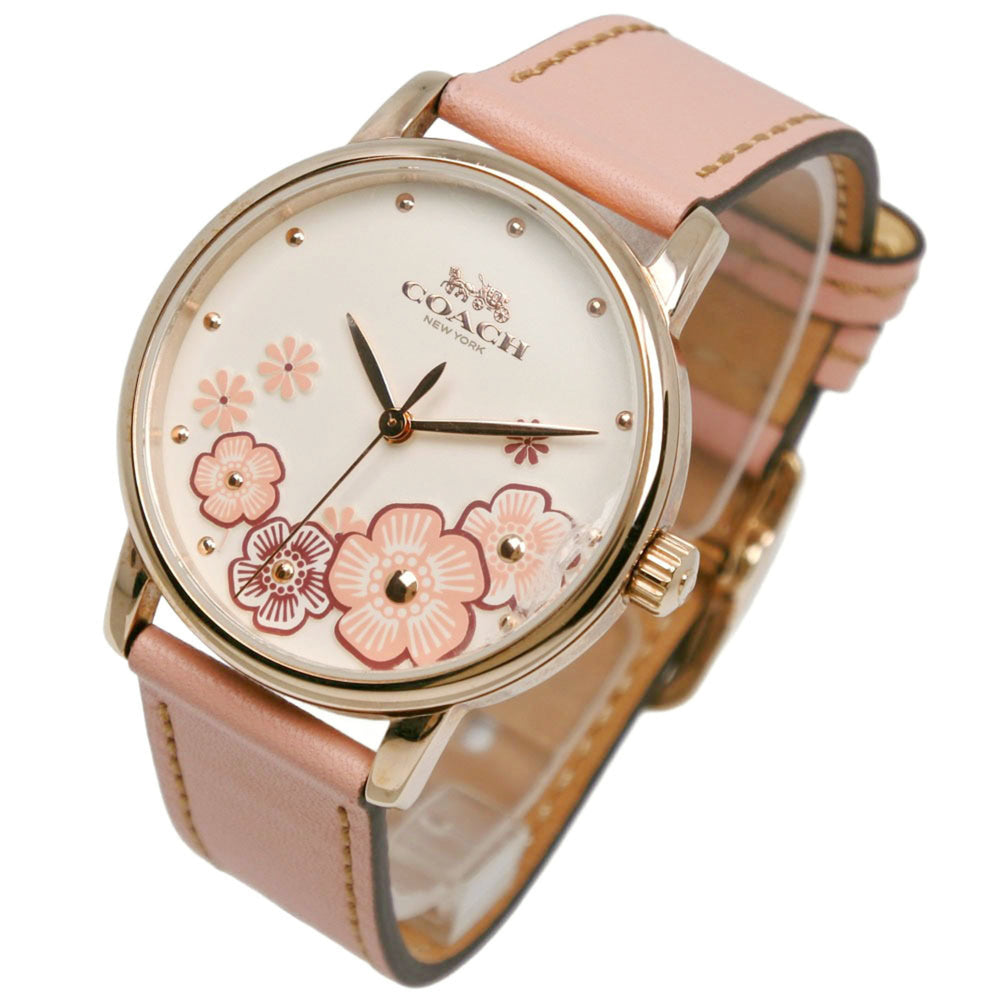 Coach watch CA.113.7.34.1539, stainless steel and leather strap, quartz, analog, white dial, women's — Very Good