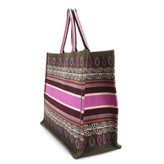 Christian Dior Book Tote Large Handbag, Canvas, Khaki, Multicolor Botanical Print — Like New