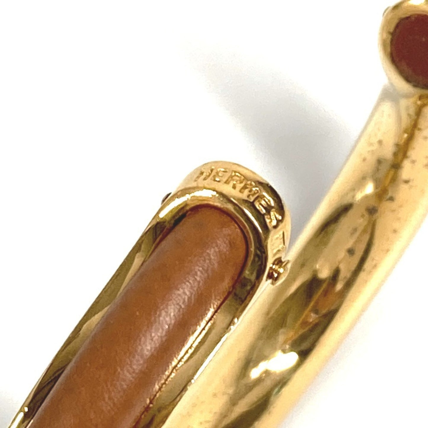 HERMES Hermes Bracelet Bangle Metal/Leather Women's Brown