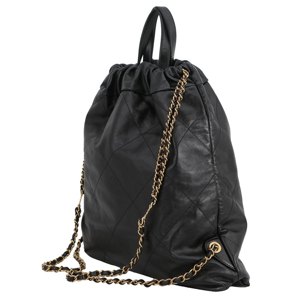 Chanel Backpack, 22 Large, Shiny Calf Leather AS3313, CHANEL Handbag, Black, Women's — Like New