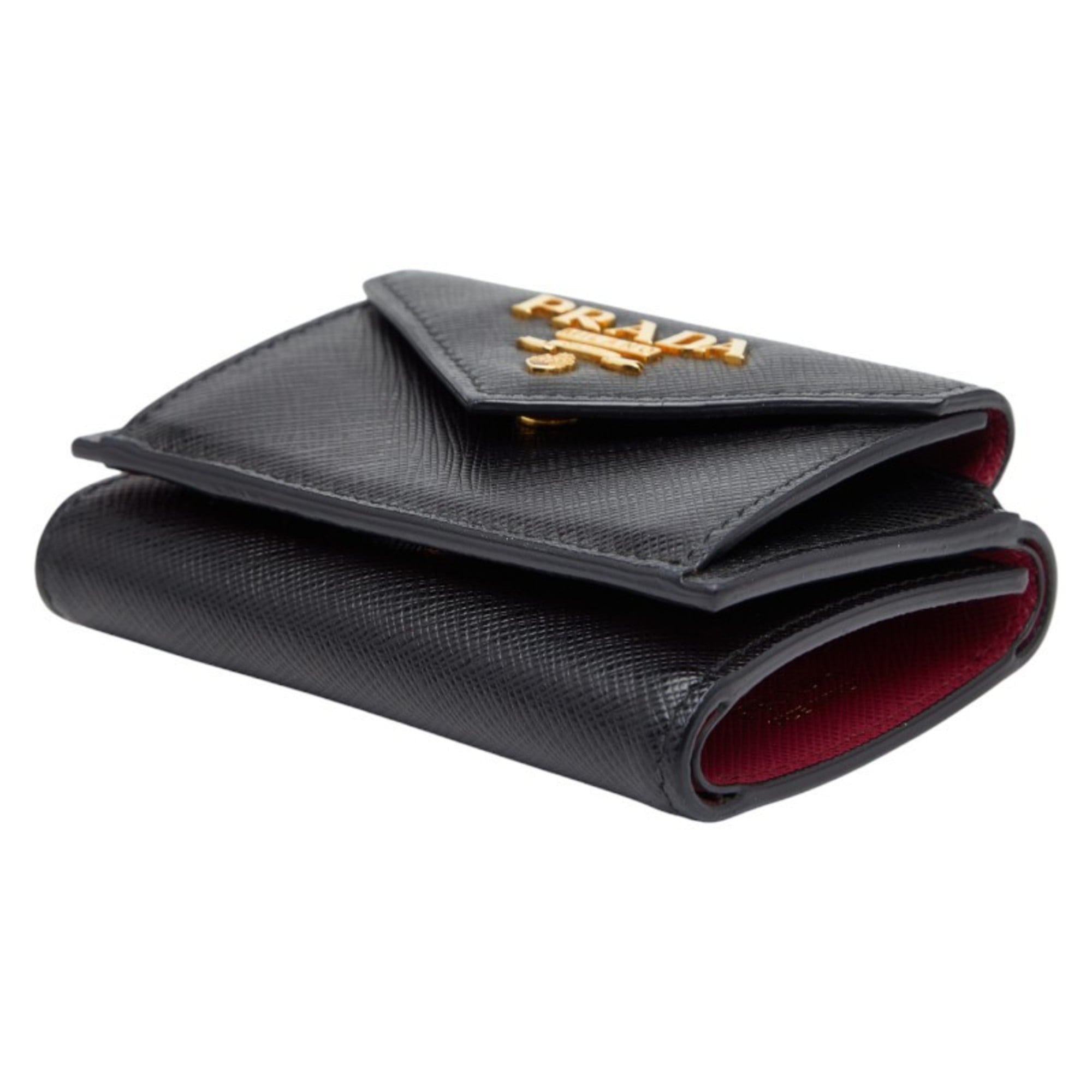 Prada Logo Tri-fold Wallet 1MH021 Black Sapphire Leather Women's PRADA