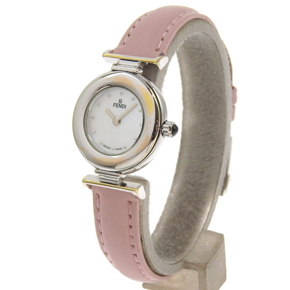 FENDI Watch 320L Stainless Steel x Embossed Leather Quartz Analog Display White Shell Dial Women's — Good
