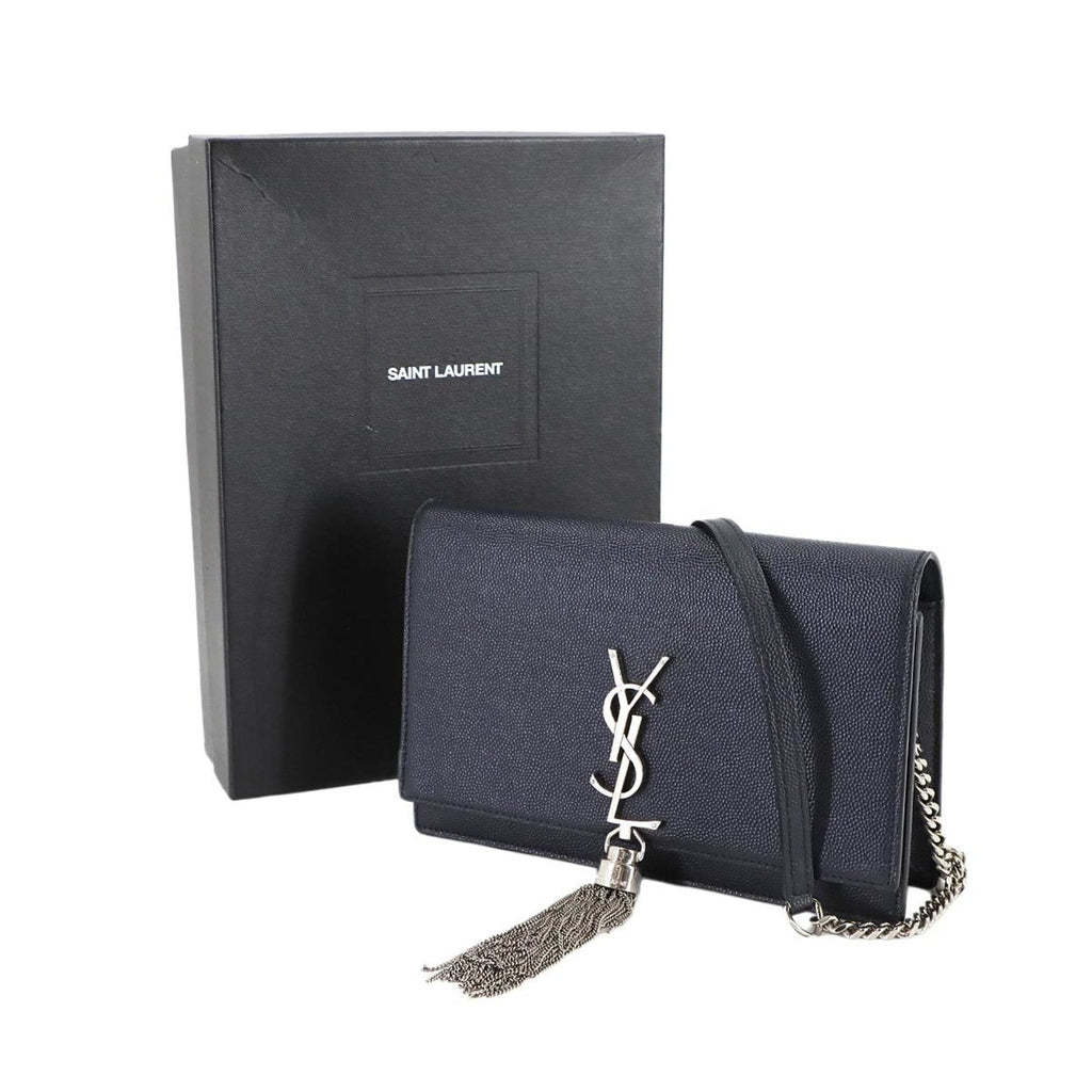 Saint Laurent Kate Chain Wallet, Bifold Long Leather, Navy Blue, 452159