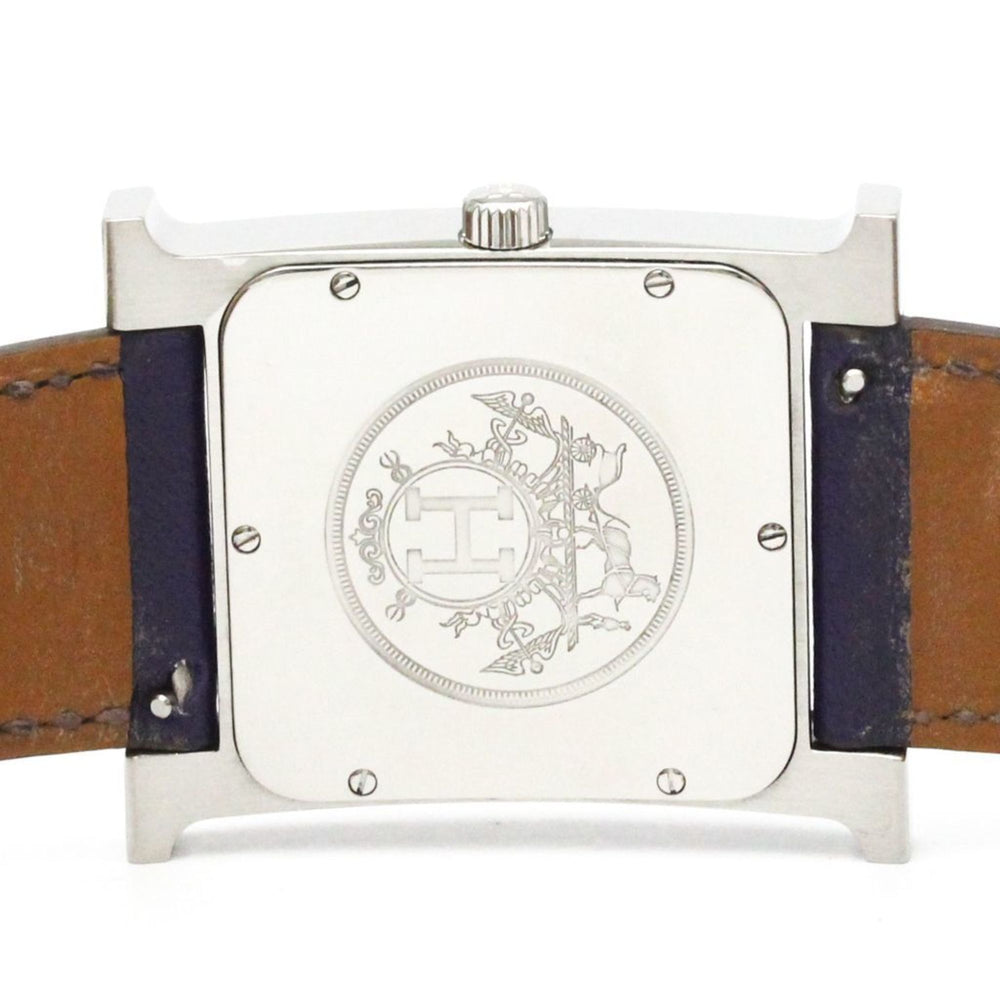 HERMES H Wach Steel Leather Quartz Mens Watch HH1.810 Polished — Very Good