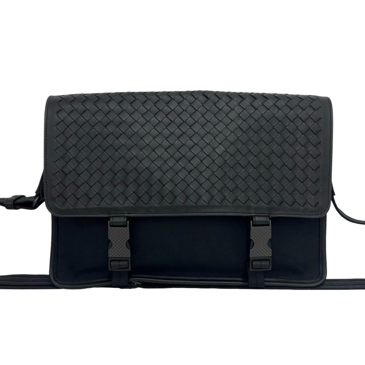 BOTTEGA VENETA Intrecciato Leather Nylon Shoulder Bag Business Black o6064 — Like New