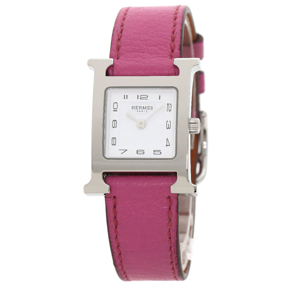 Hermes HH1.210 H Watch Stainless Steel Leather Ladies HERMES — Very Good