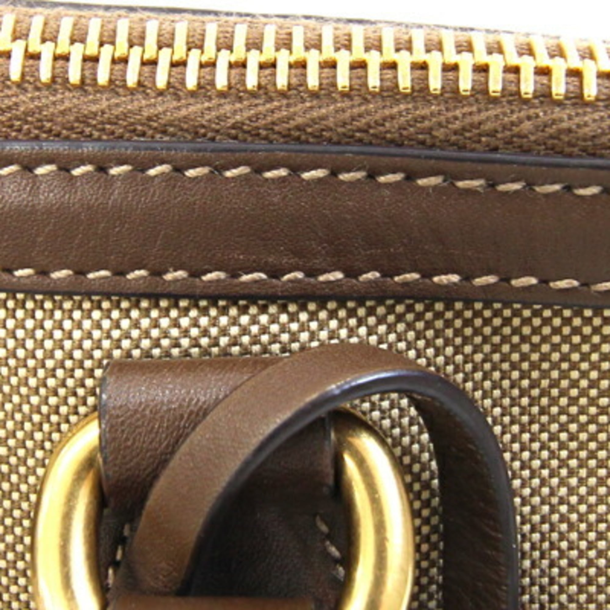 Prada Handbag 1BA111 Beige Brown Canvas Leather Shoulder Ribbon Women's PRADA